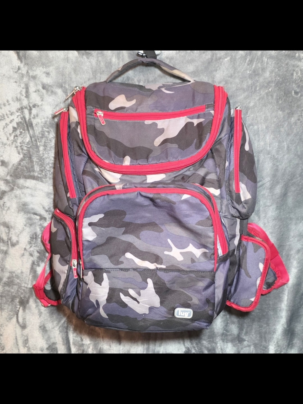 lug Men's Gray Camouflage Backpack with Red Accents